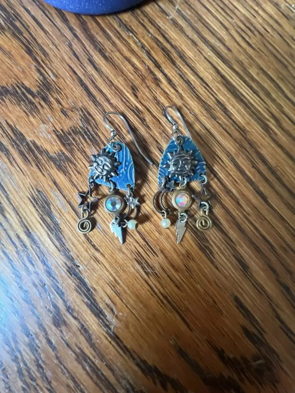 Silver Forest Blue Eclipse Celestial Layered Dangle Earrings